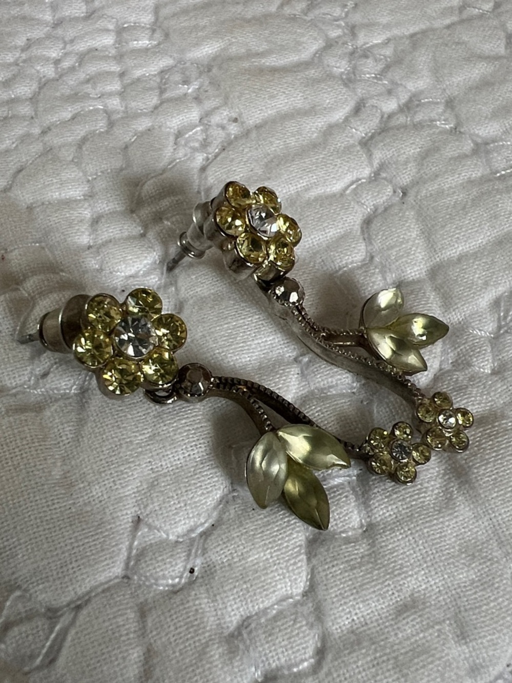 Yellow Crystal Floral Drop Earrings - Women Jewelry